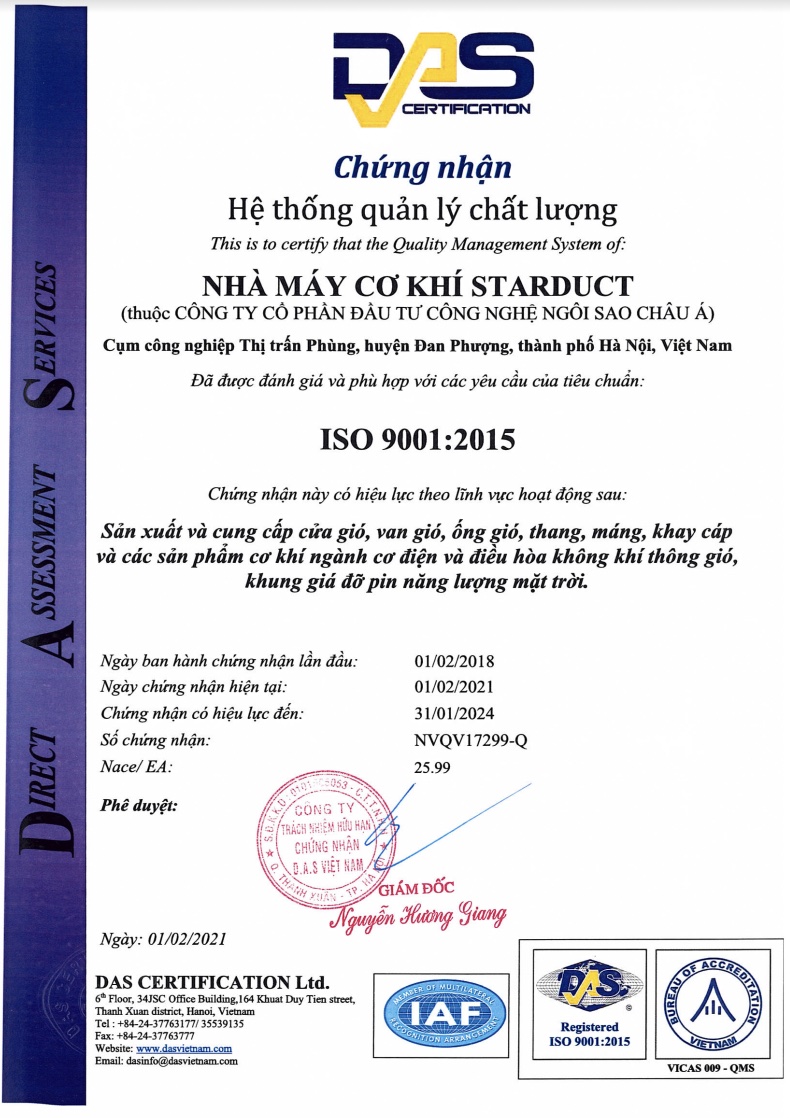 Chứng nhận ISO 9001-2015(Tiếng Việt)